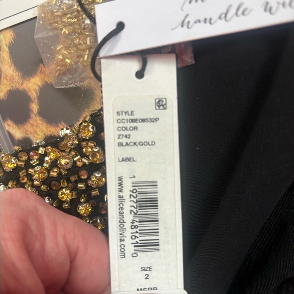 Alice+Olivia ladies black and gold “Giselle” mini slip dress NWT! MSRP: $695 - Picture 7 of 8
